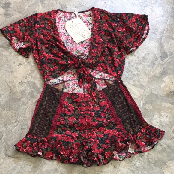 Free People Dresses & Skirts - Free people cut out tie front romper floral flower
